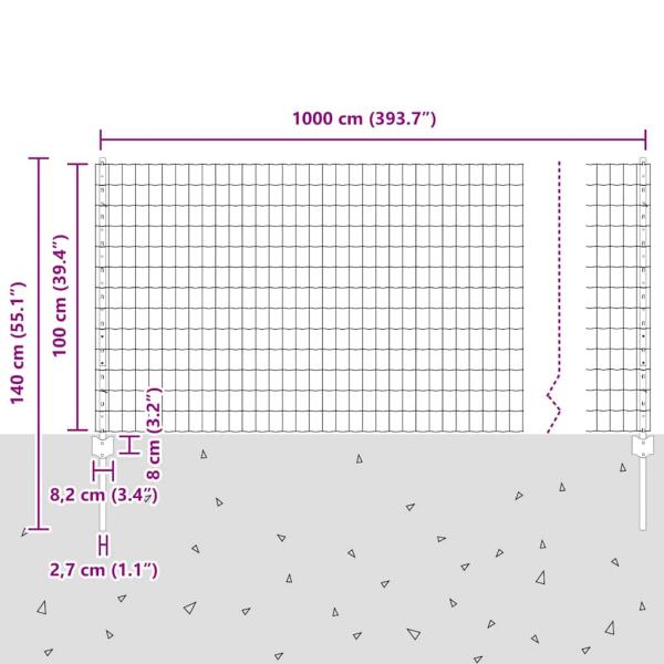 Euro-Zaun mit Pfosten 10 x 1 m PVC-beschichteter Stahl Grau