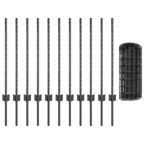 Euro Zaun Set aus 2 Grau Stahl 25 x 0,8 m Langlebig Zaun