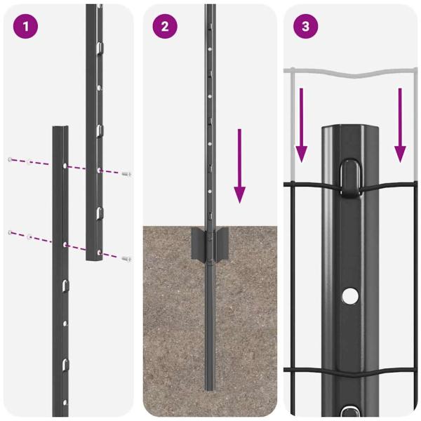 Gartenzaun-Set 2 Stück Grau Pulverbeschichteter Stahl Groß