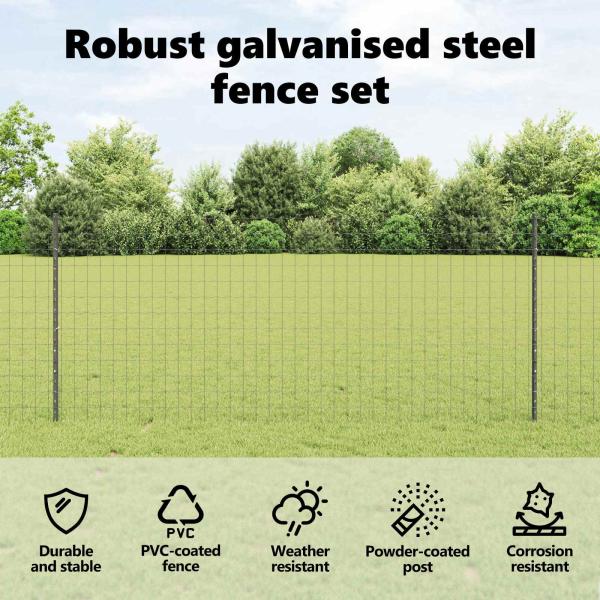 Gartenzaunset Set aus 2 Grau Pulverbeschichteter Stahl 10 x 1 m