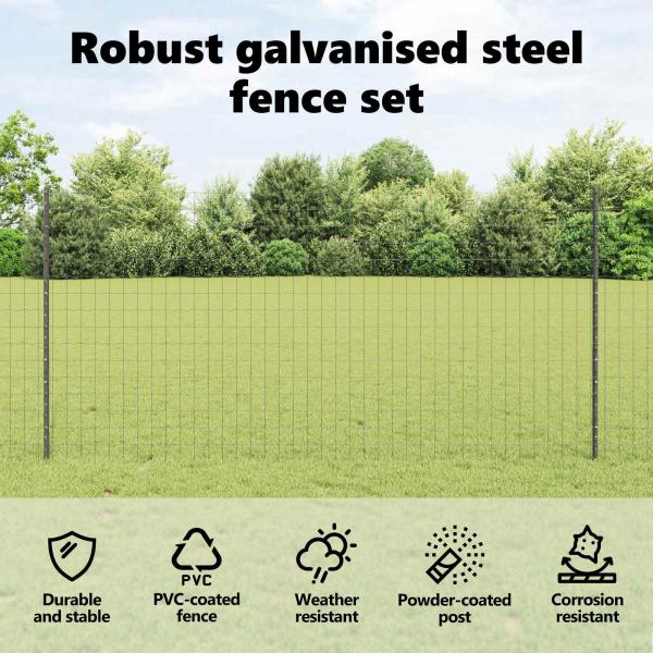 Euro Zaun Set mit 2 Grau Metall 10 x 1,2 m Langlebig