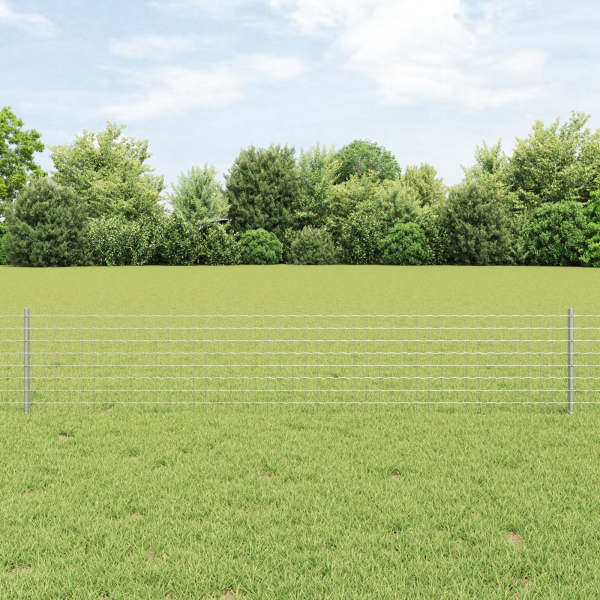 Euro-Zaun mit Pfosten 50 x 0,4 m Verzinkter Stahl Silber Netz