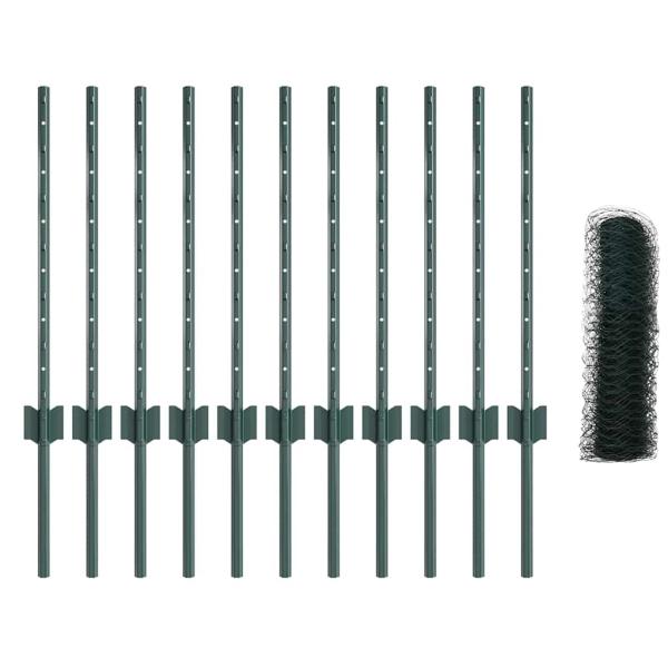 Sechseckgartenzaun Set 2er Set Grün Pulverbeschichteter Stahl