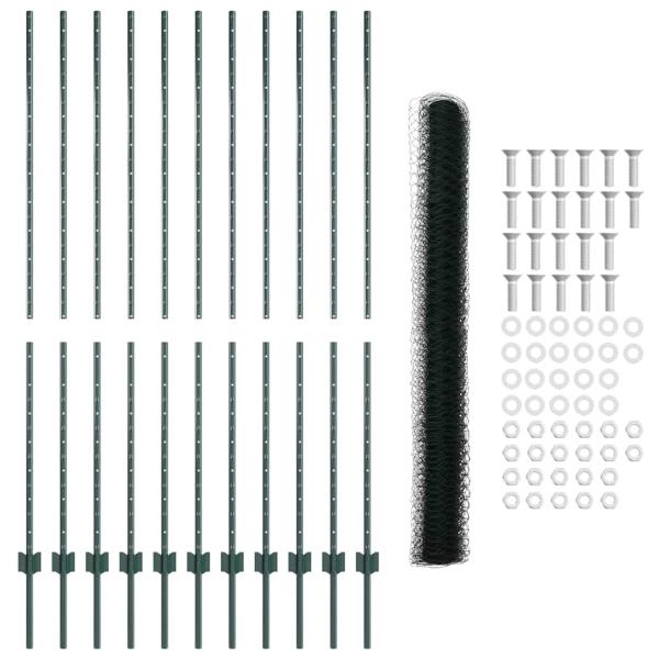 Gartenzaun-Set Set aus 2 Grün Metall, Kunststoff 25 x 1,5 m