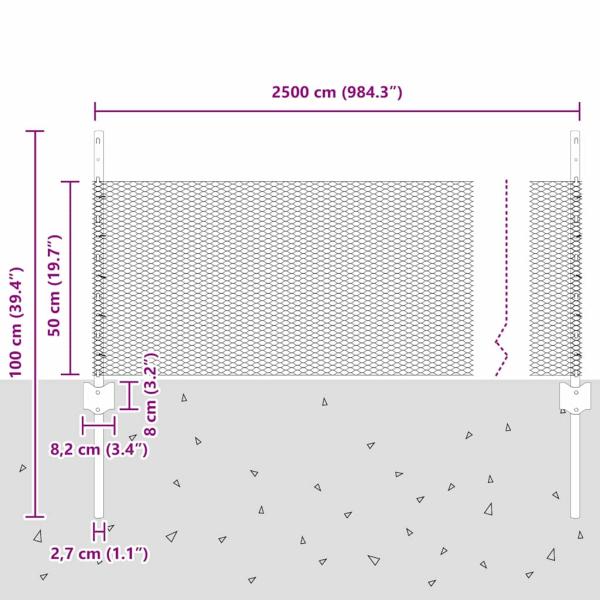 Gartenzaun-Set Set aus 2 Grau Stahlnetz 25 x 0,5 m Zaun Tragbar