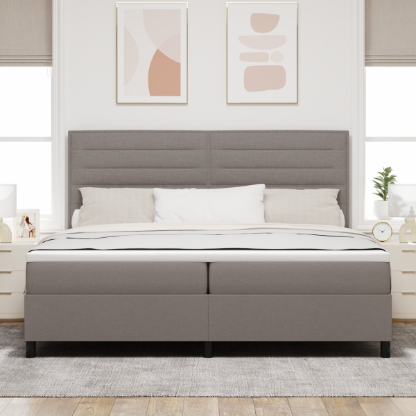 Taupe Boxspringbett mit Matratze 200x200 cm Stoff