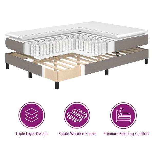 Taupe Boxspringbett mit Matratze 200x200 cm Stoff