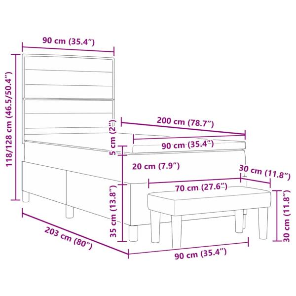 Boxspringbett mit Matratze & Bank Dunkelbraun 100x200 cm Stoff