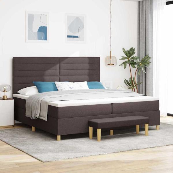 ARDEBO.de - Boxspringbett mit Matratze & Bank Dunkelbraun 200x200 cm Stoff