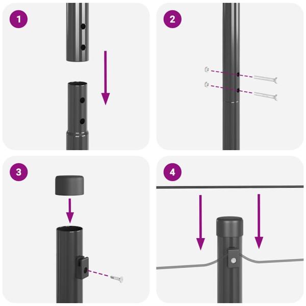 Zaunpfosten Set 7 Teile Grau Metall