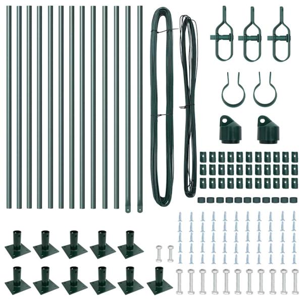 Zaunpfosten Set 13 Teile Grün Metall, Beton 3,2 x 3,2 x 50 cm