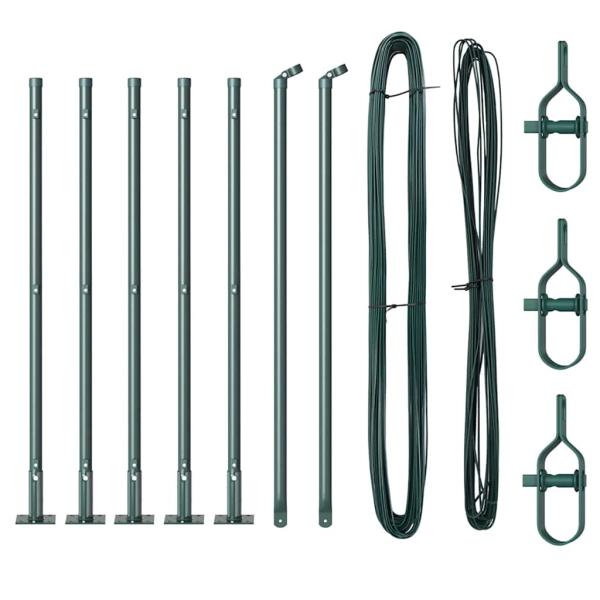 Zaunpfosten-Set mit Bodenplatten 7er Set Grün Beton, Metall