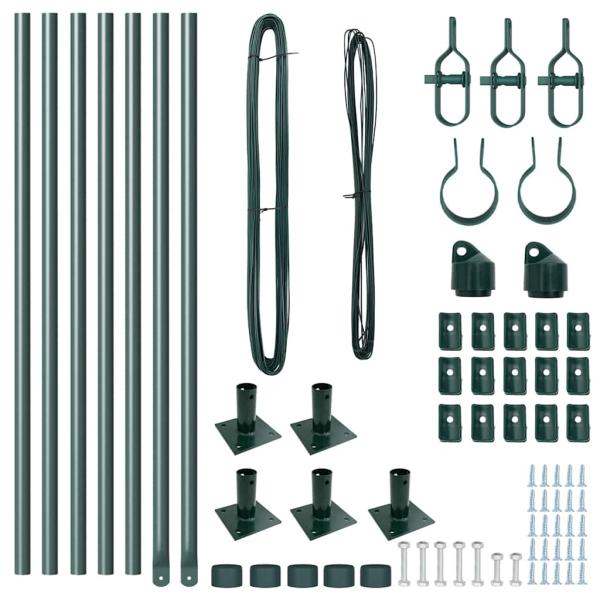 Zaunpfosten-Set mit Bodenplatten 7er Set Grün Beton, Metall