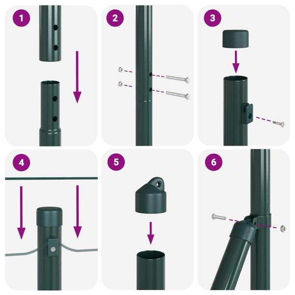 Zaunpfosten Set mit Grundplatten Set aus 14 Grün Metall