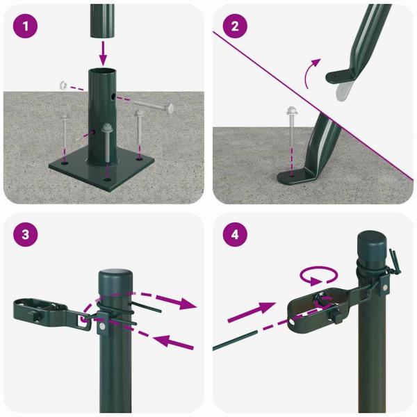 Zaunpfosten Set mit Grundplatten Set aus 14 Grün Metall