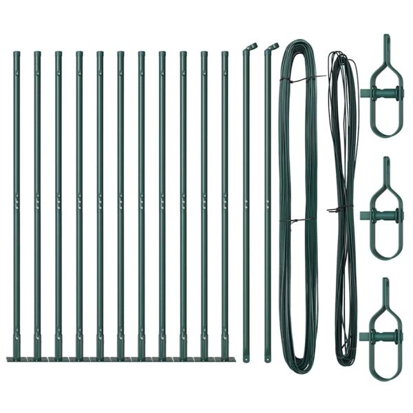 Zaunpfosten Set mit Bodenplatten Set von 26 Grün Metall