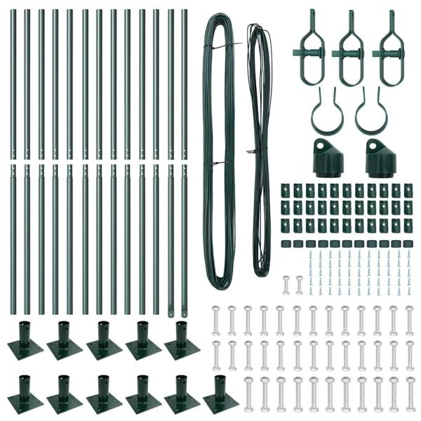 Zaunpfosten Set mit Bodenplatten Set von 26 Grün Metall