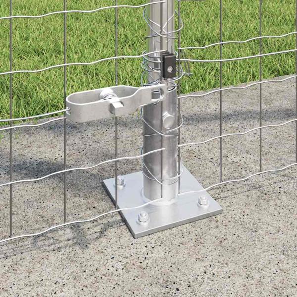 Zaunpfosten mit Basisplatten 7 Stück Ø32mm 88,5cm Galvanisierter Stahl