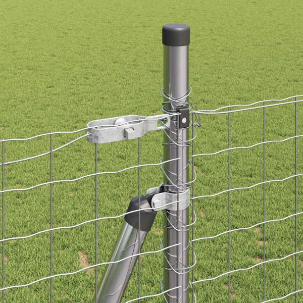 Zaunpfosten mit Basisplatten 7 Stück Ø32mm 88,5cm Galvanisierter Stahl