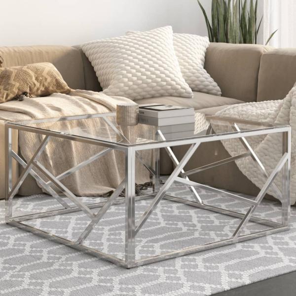 ARDEBO.de - Couchtisch Silbern Edelstahl und Hartglas