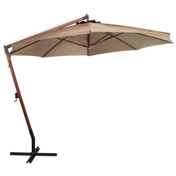 Ampelschirm mit Mast Taupe 3,5x2,9 m Massivholz Tanne