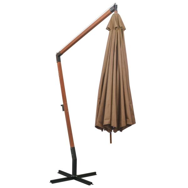 Ampelschirm mit Mast Taupe 3,5x2,9 m Massivholz Tanne
