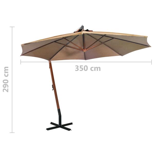 Ampelschirm mit Mast Taupe 3,5x2,9 m Massivholz Tanne