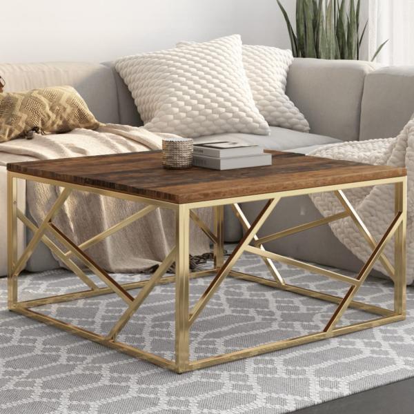 ARDEBO.de - Couchtisch Golden Edelstahl und Massivholz