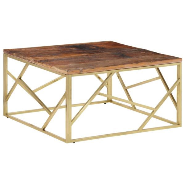 Couchtisch Golden Edelstahl und Massivholz