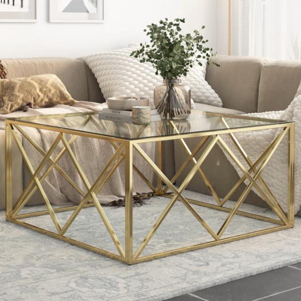 ARDEBO.de - Couchtisch Golden Edelstahl und Hartglas