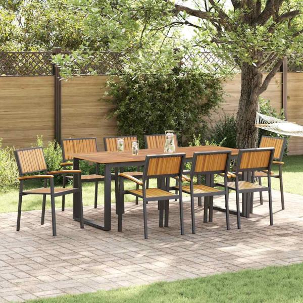 ARDEBO.de - Stapelbare Gartenstühle 8 Stück Schwarz Stahl und Massivholz-Akazie
