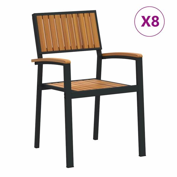Stapelbare Gartenstühle 8 Stück Schwarz Stahl und Massivholz-Akazie
