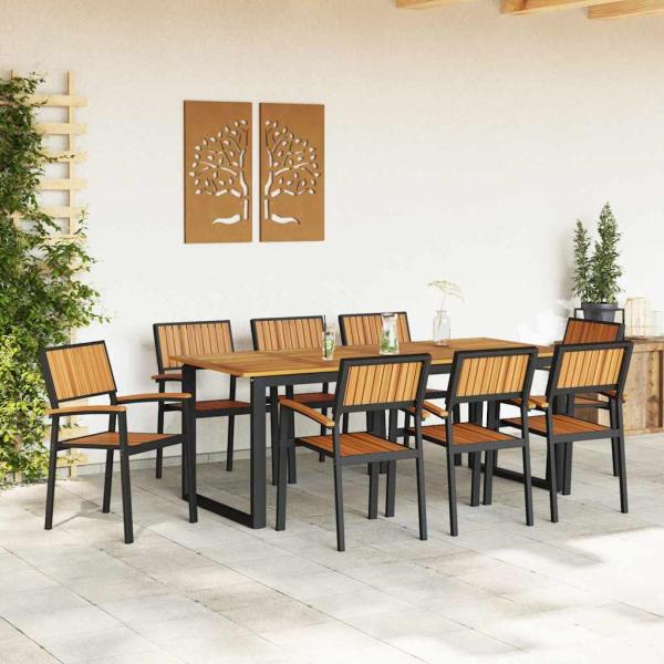 Stapelbare Gartenstühle 8 Stück Schwarz Stahl und Massivholz-Akazie
