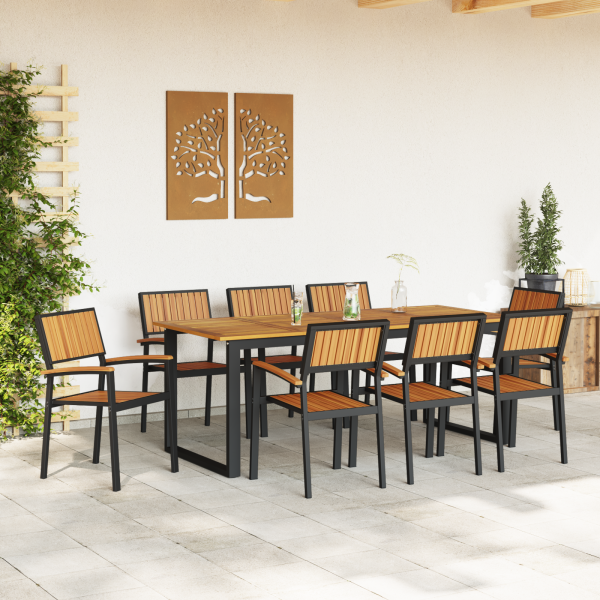 Stapelbare Gartenstühle 8 Stück Schwarz Stahl und Massivholz-Akazie
