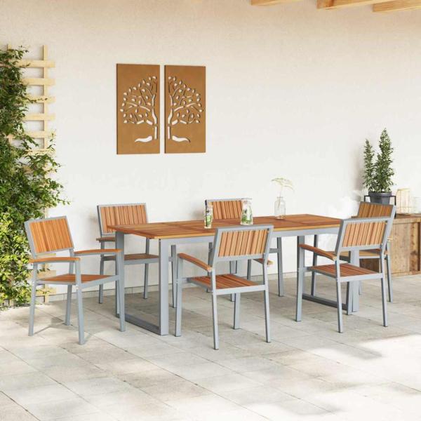 Stapelbare Gartenstühle 6 Teile Grau Stahl und Massivholz Akazie