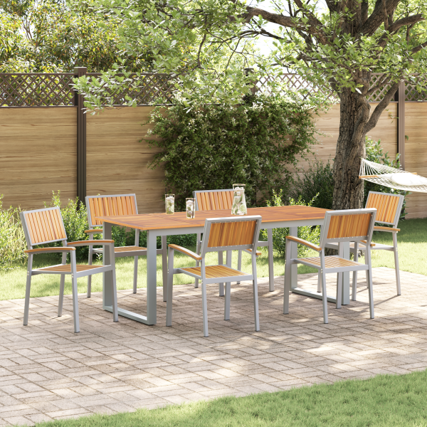 Stapelbare Gartenstühle 6 Teile Grau Stahl und Massivholz Akazie