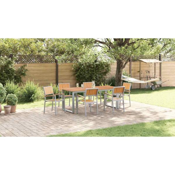Stapelbare Gartenstühle 6 Teile Grau Stahl und Massivholz Akazie