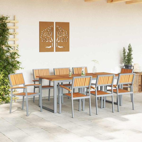 Stapelbare Gartenstühle 8 Stück Graue Stahl und Massivholz-Akazie