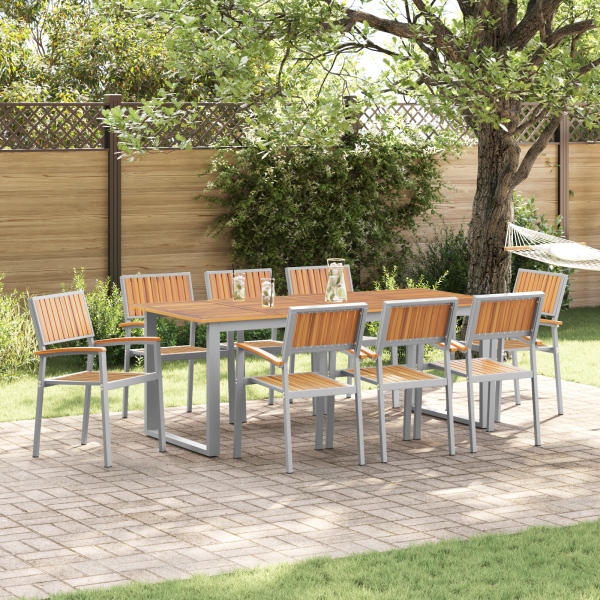 Stapelbare Gartenstühle 8 Stück Graue Stahl und Massivholz-Akazie