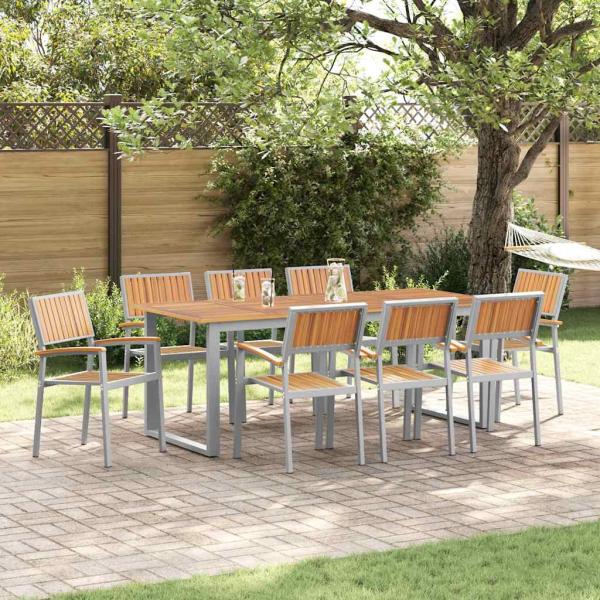 Stapelbare Gartenstühle 8 Stück Graue Stahl und Massivholz-Akazie