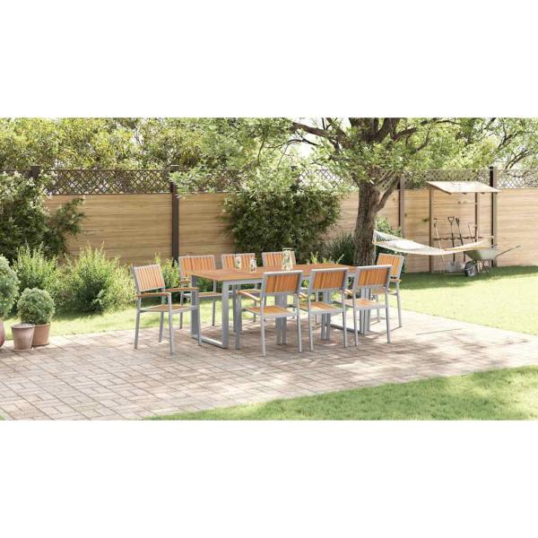 Stapelbare Gartenstühle 8 Stück Graue Stahl und Massivholz-Akazie