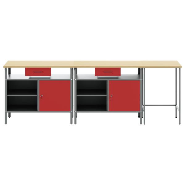 Werkbank-Set 3 pcs Schwarz und Grau Pulverbeschichteter Stahl
