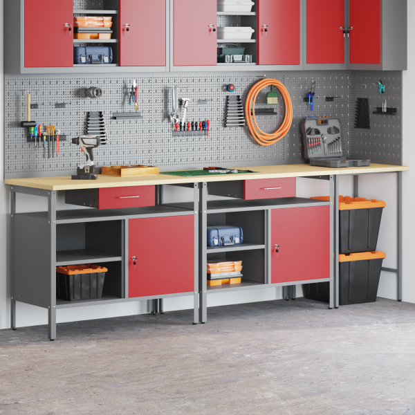Werkbank-Set 3 pcs Schwarz und Grau Pulverbeschichteter Stahl