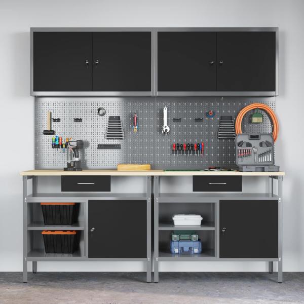 8-teiliges Werkbankset aus schwarzem Stahl