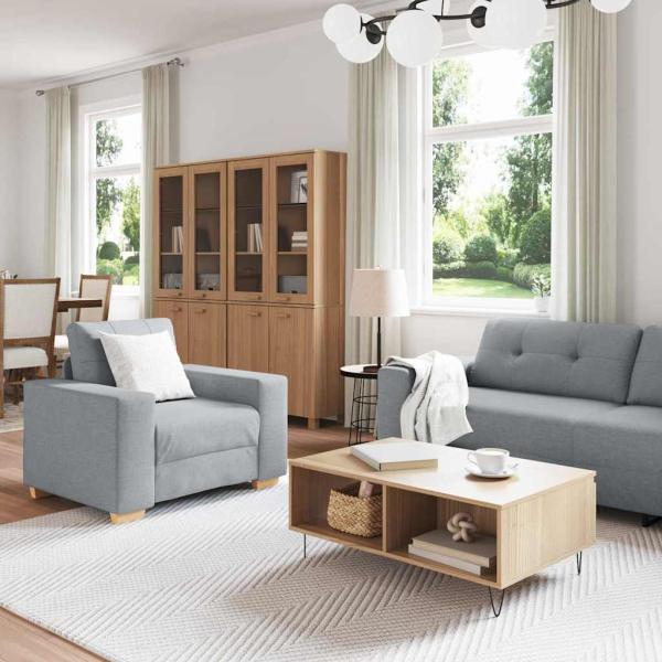 ARDEBO.de - 3-teiliges Sofa Set mit Kissen Hellgrau Stoff