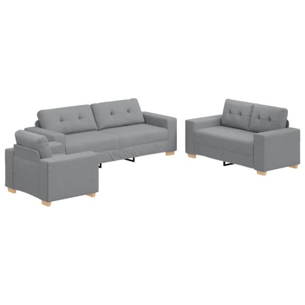 3-teiliges Sofa Set mit Kissen Hellgrau Stoff