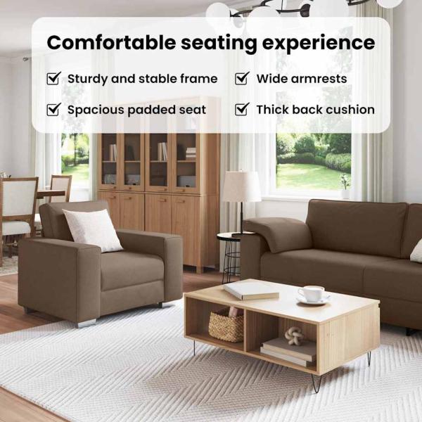 3-teiliges Sofa Set mit Kissen in braunem Stoff