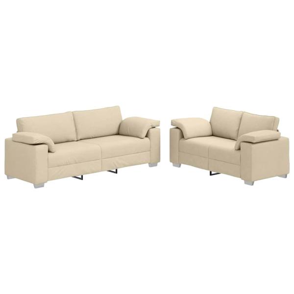 2-teiliges Sofa Set mit Kissen in cremefarbener Stoff
