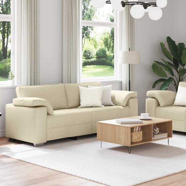 2-teiliges Sofa Set mit Kissen in cremefarbener Stoff