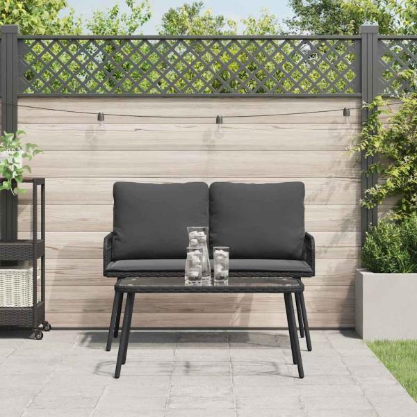 ARDEBO.de - 2-teiliges Garten-Esszimmer-Set mit Kissen Schwarz Poly-Rattan